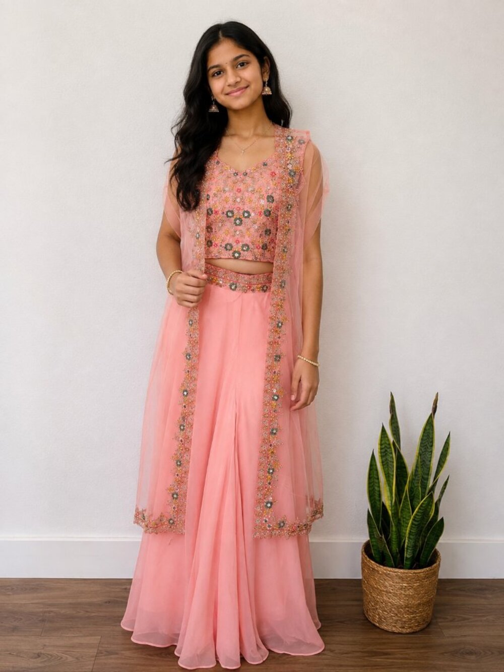 Peach Pink Embroidered Lehenga Set | Indian Ethnic 3-Piece Outfit